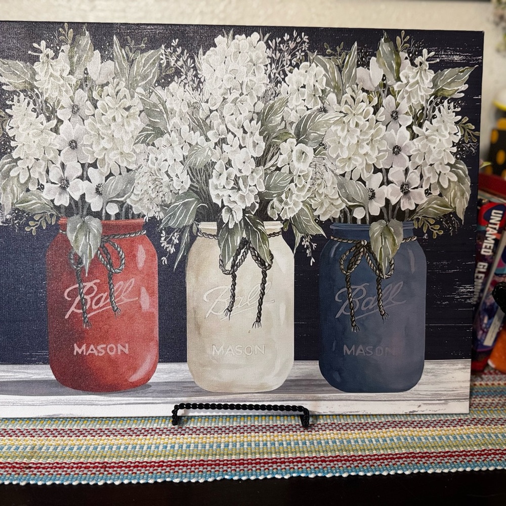 Mason Jar Art Print - Red, White, and Blue